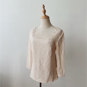 NWT 41 Hawthorn Bela Button Back Lace Square Neck Ivory Blush Blouse Small